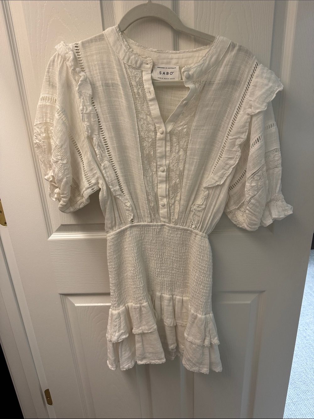 Sabo Skirt White Ruffled Mini Dress